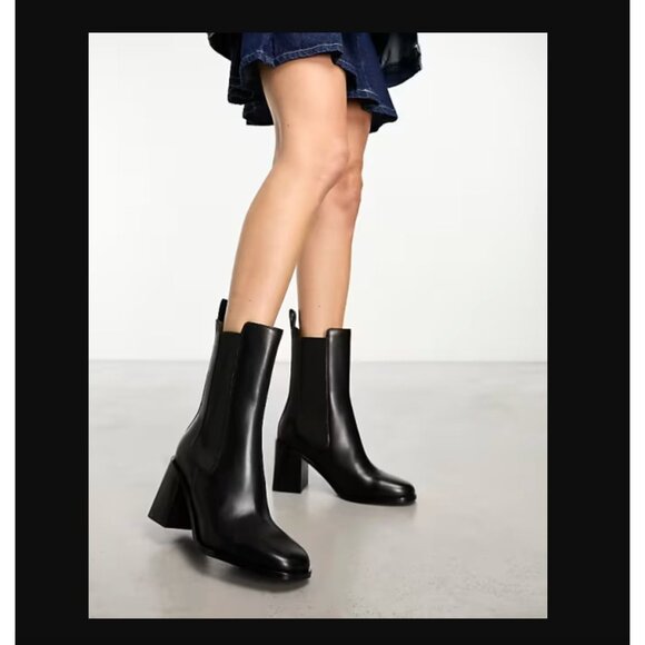 & OTHER STORIES Heeled Square Toe Chelsea Boots Black Womens Size US 5 - Picture 2 of 9